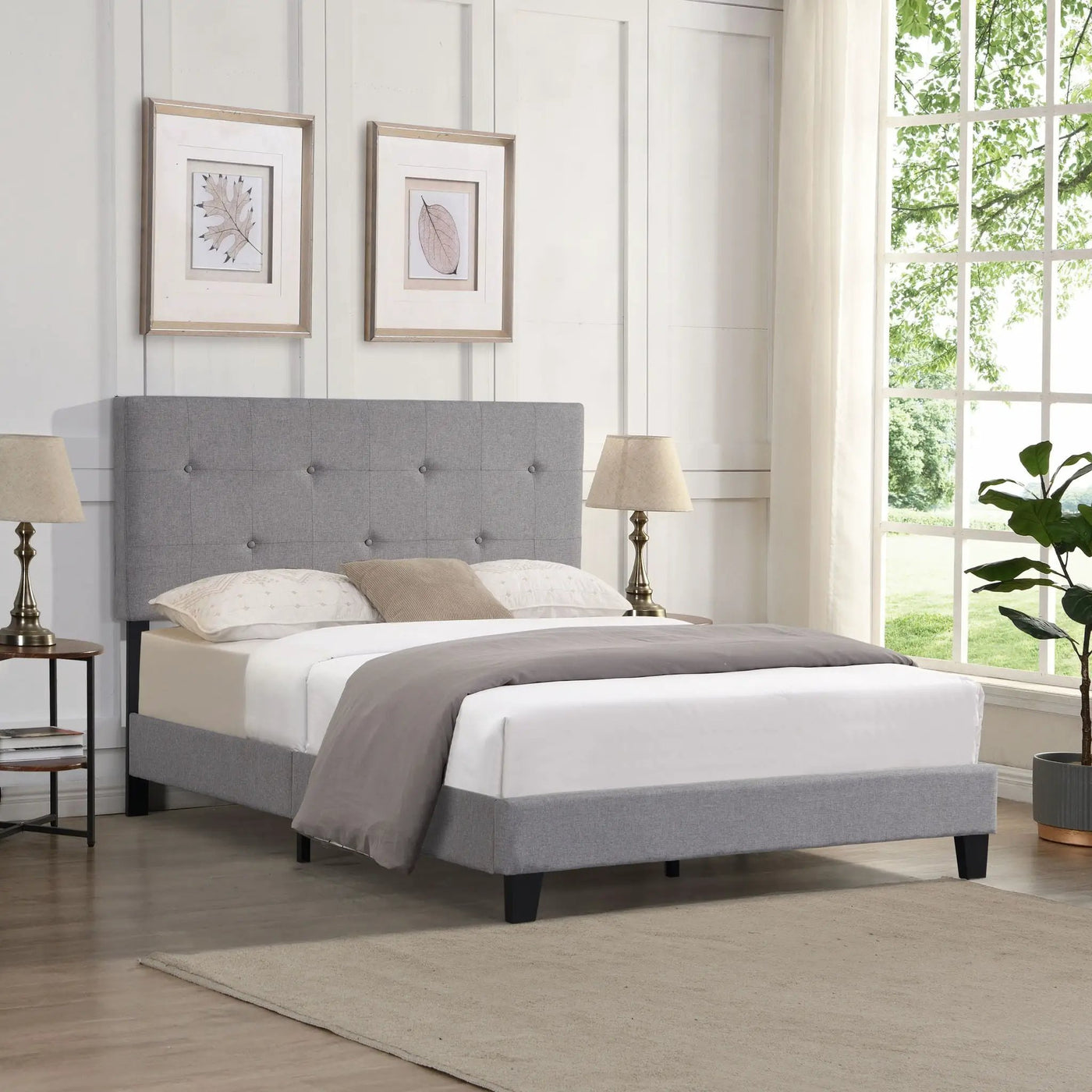 Modern Upholstered Platform Bed Frame With Button Tufted Headboard And Wood Slat Support by Unique Piece Furniture