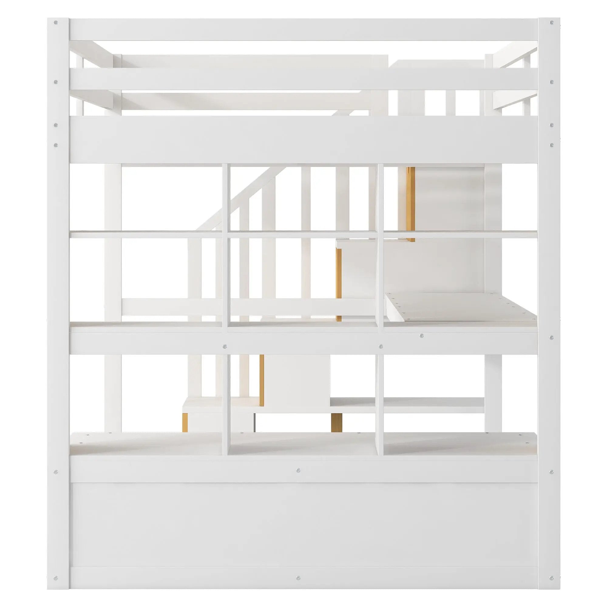 Full Size Loft Bed With Desk And Shelves, 2 Built In Drawers, Storage Staircase - Natural / White by HouseOfZazla