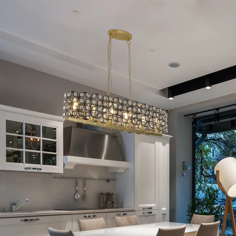 39" Contemporary Crystal and Black-Gold Pendant Chandelier by HouseOfZazla