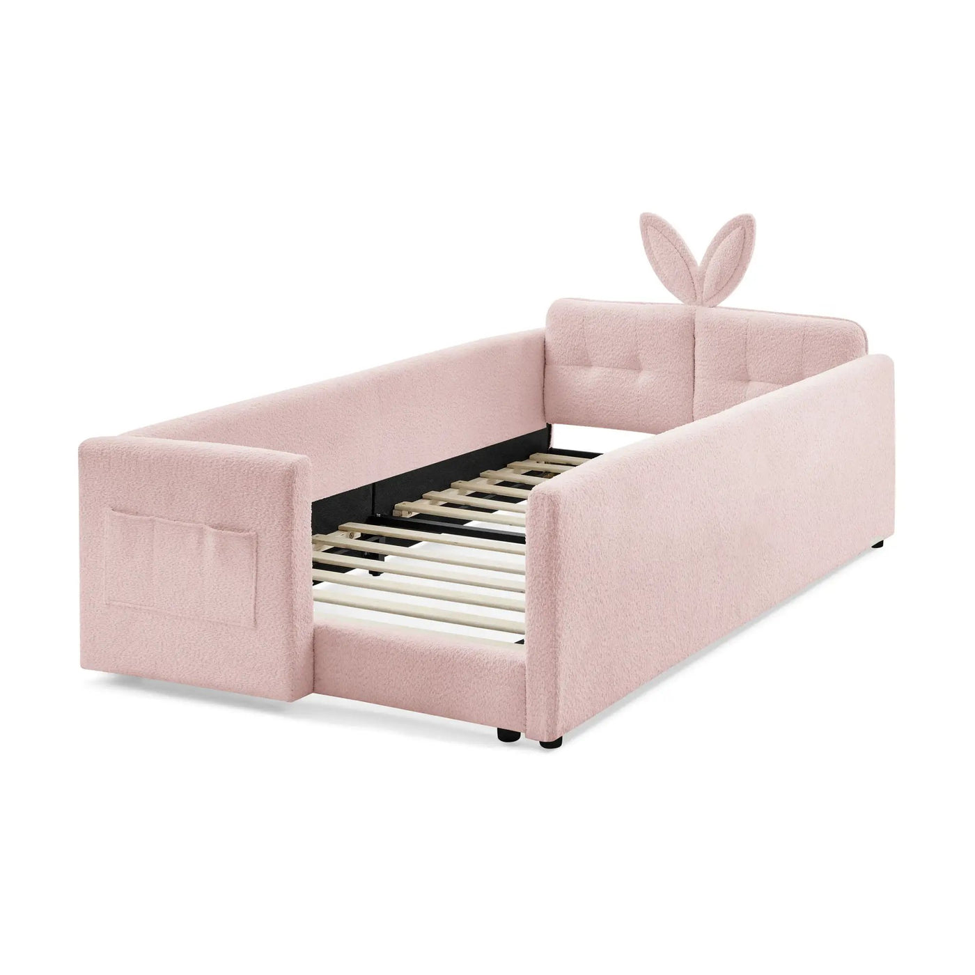 Cute Rabbit Ear Upholstered Platform Bed Frame With Safety Rail by Unique Piece Furniture