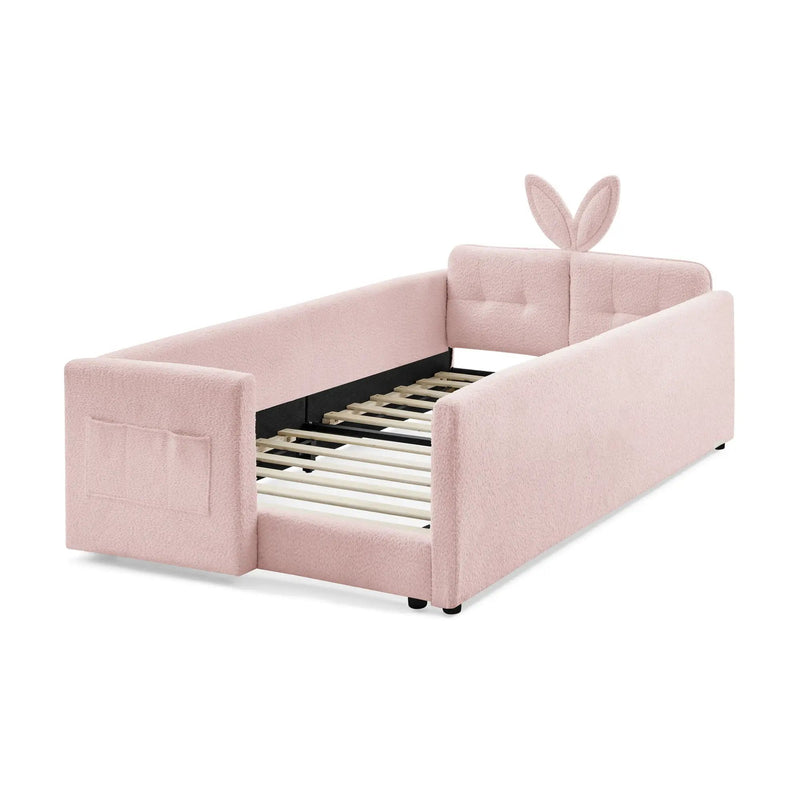 Cute Rabbit Ear Upholstered Platform Bed Frame With Safety Rail by Unique Piece Furniture