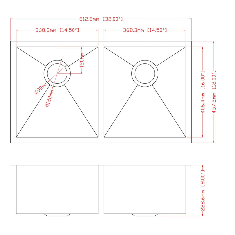 16 Gauge Undermount Double Bowl Kitchen Sink With 9" Deep Bowls - Brushed Nickel