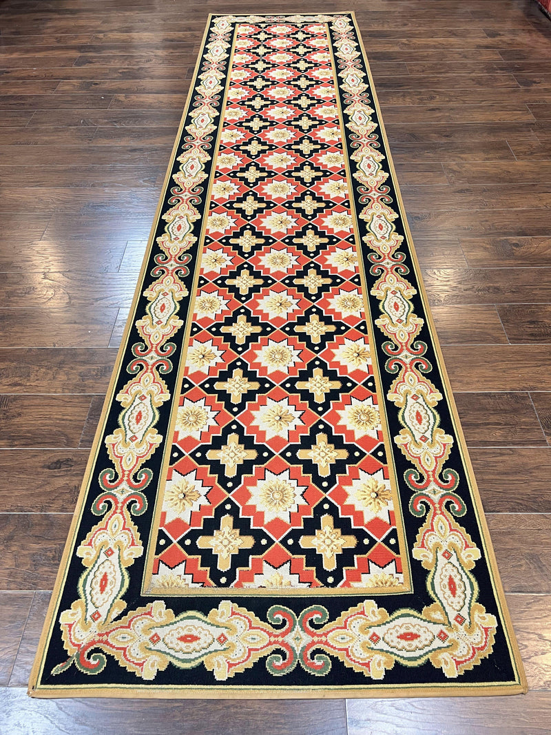 Vintage Runner Rug 3.5 x 14, Long Runner Rug, Stark Custom Made Carpet, European Design, Red Black Ivory Tan, Long Rug for Hallway by Jewel Rugs