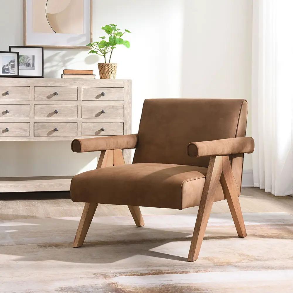 Zoey - Accent Chair - Chocolate Suede & Oak by Unique Piece Furniture