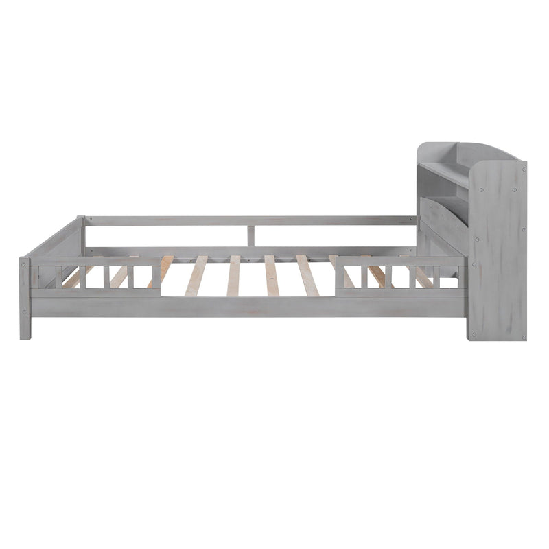 Wood Platform Bed With Built In LED Light, Storage Headboard And Guardrail by Unique Piece Furniture