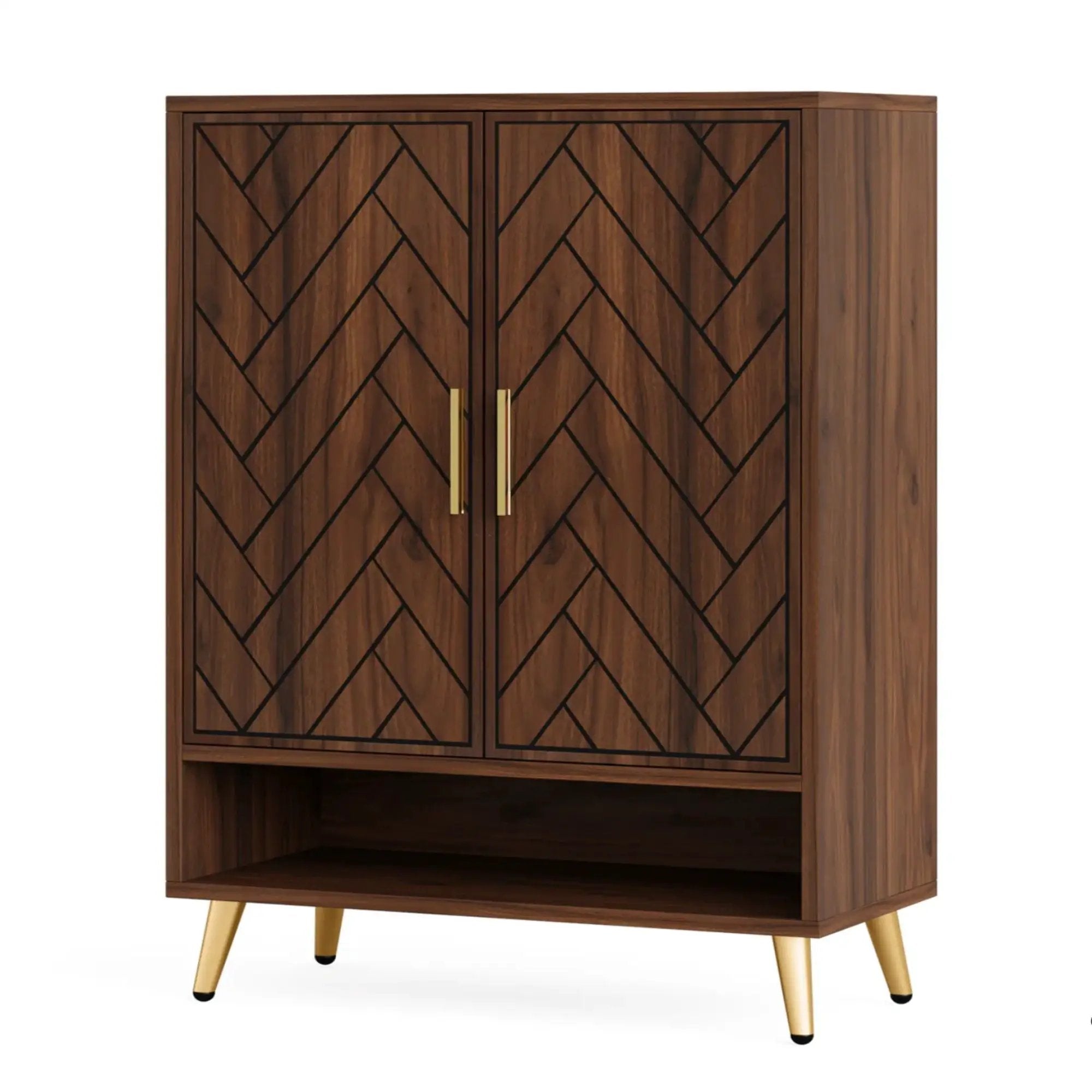 6 Tier Wooden Entryway Shoe Cabinet, Wide Storage Unit For 24 Pairs Of Shoes - Walnut by HouseOfZazla