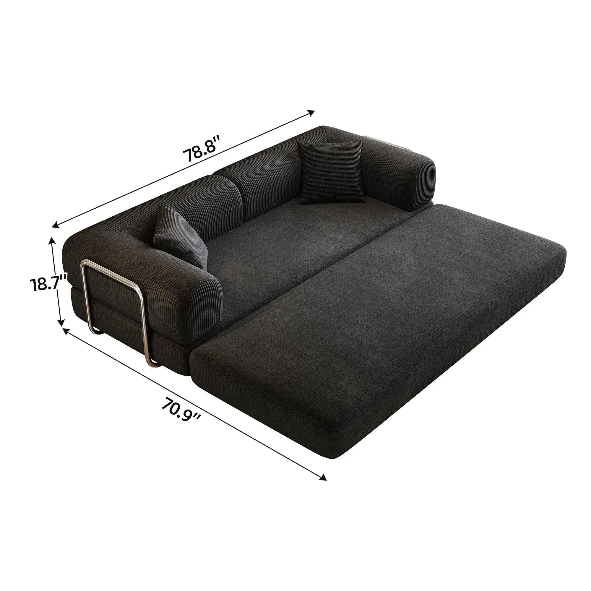 78.8' Compression Sofa,Convertible Floor Sofa Bed-with Pillow Back Support Armrest,Comfy Futon Couch Sleeper Bed,Loveseats Boneless Modular Sectional Sofa,Corduroy fabric,for Living Room,Bedroom,Black by HouseOfZazla