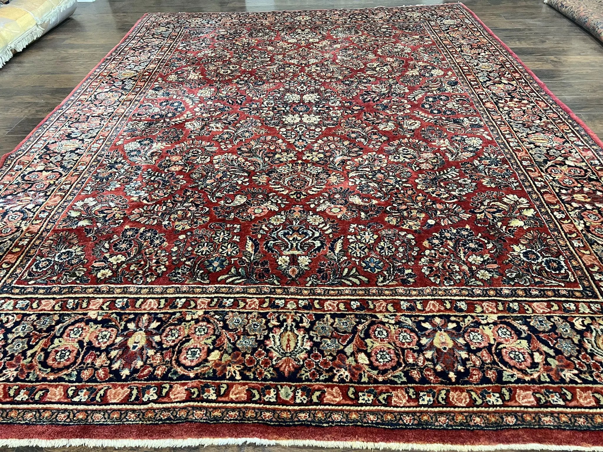 1920s Persian Sarouk Rug 9x12, Red Persian Carpet, High Quality Persian Rug, Allover Floral Pattern, Antique Oriental Rug, Wool Handmade Room Sized by Jewel Rugs