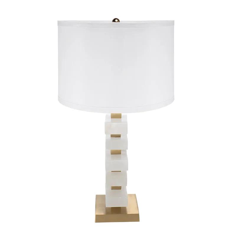D15x26.7' White and Gold Alabaster Slab Table Lamp by HouseOfZazla