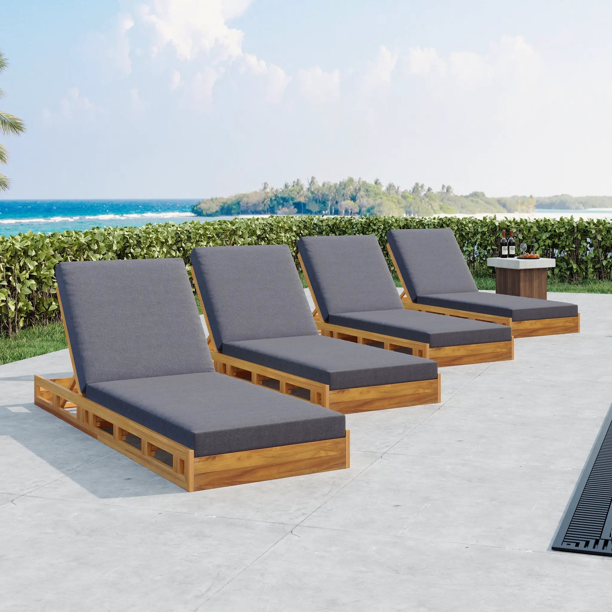 Lounge Chaise Set - Acacia Wood with Water-Resistant Cushions by HouseOfZazla
