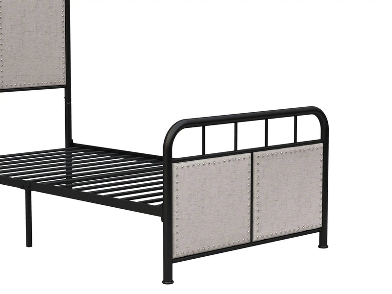 Twin Size Linen Upholstered Platform Metal Bed Frame With Fabric Headboard And Footboard - Brown by HouseOfZazla