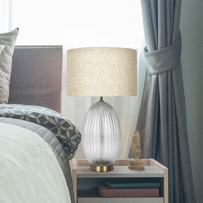 Aurora - Ribbed Lamp Base Clear Table Lamp Large Linen Shade - Beige / Clear / Gold by Unique Piece Furniture
