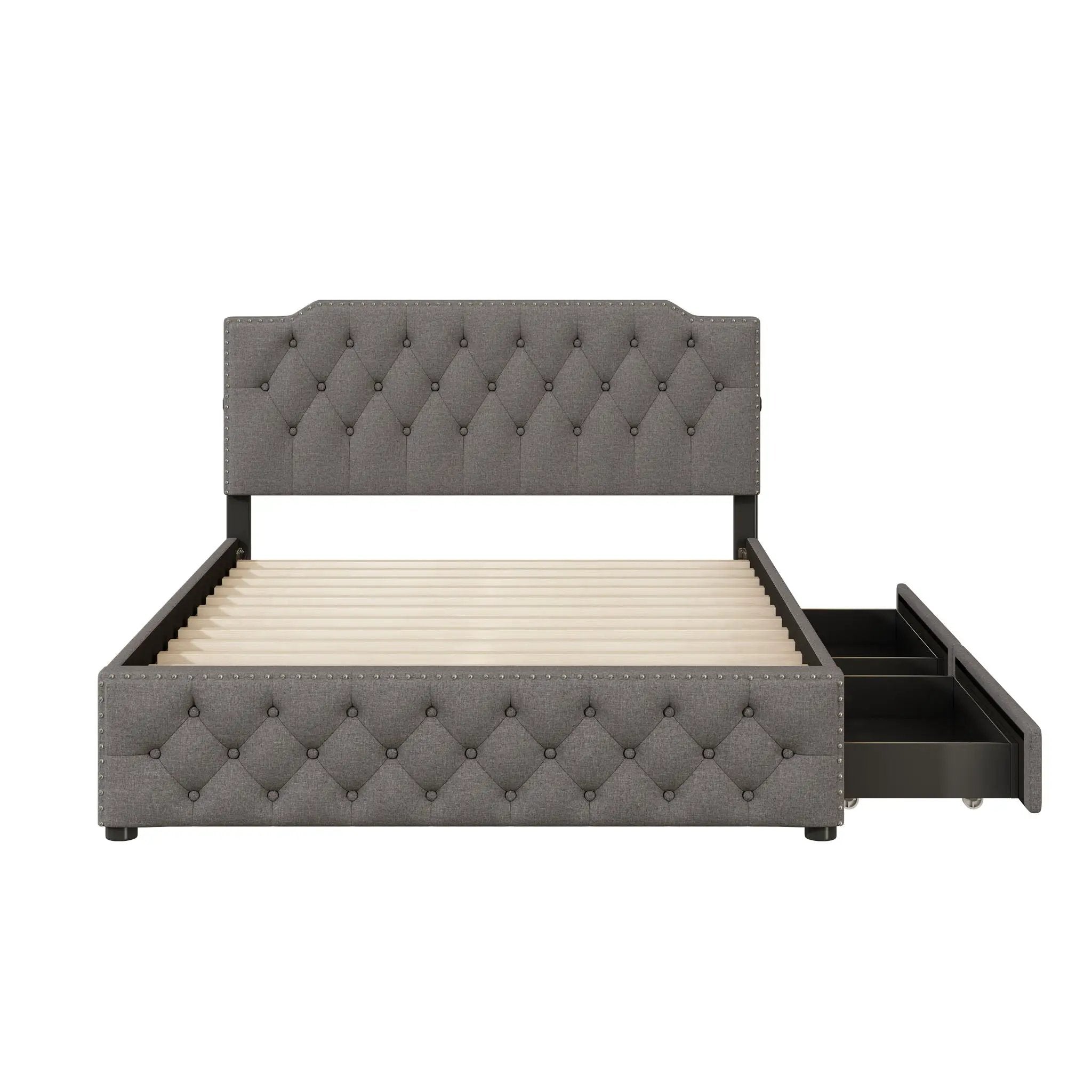 Upholstered Platform Bed With 2 Drawers And 2 Sets Of USB Ports On Each Side, Fabric by HouseOfZazla
