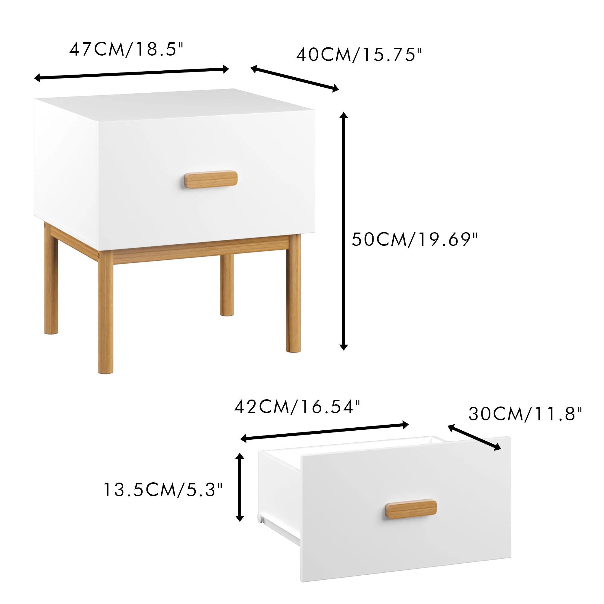 Nightstand With Drawer, Minimalist Bedside Table With Handle For Bedroom - White by HouseOfZazla