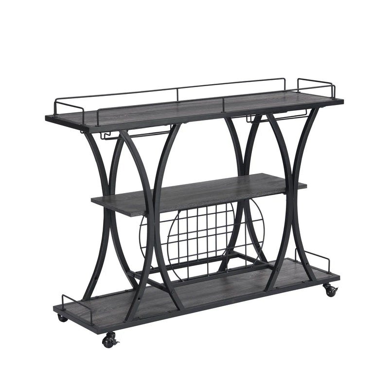 Industrial Bar Cart Kitchen Bar & Serving Cart For Home With Wheels 3 Tier Storage Shelves - Black / Gray by Unique Piece Furniture