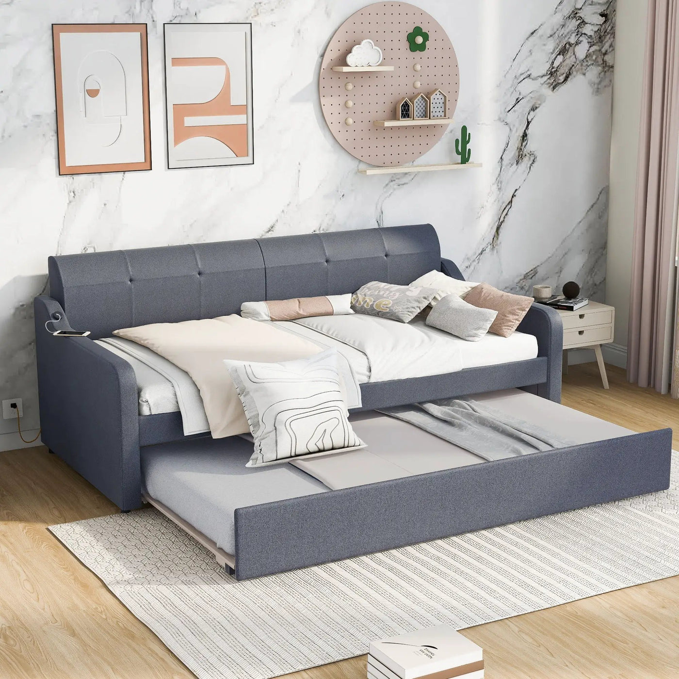 Upholstered Daybed With Trundle And USB Charging by HouseOfZazla