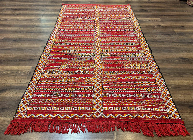 Moroccan Kilim Rug 4x8, Flatweave, Bohemian, Red Ivory Orange by Jewel Rugs