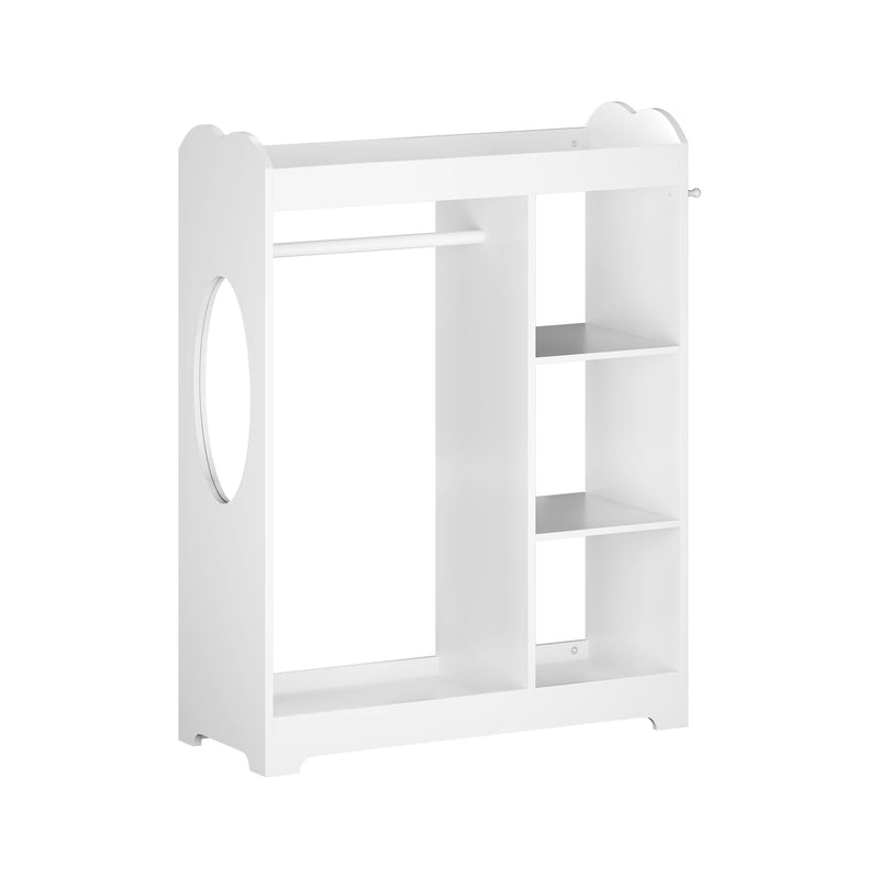 Dress Up Storage With Mirror And Hooks, Clothes Rack With Hanging Rod, 3 Side Hooks, Open Shelves, Top Shelf Organizer - White by Unique Piece Furniture