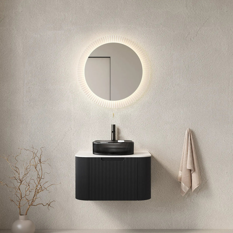 DINA 24" Bathroom Vanity & Sink, Floating Curved Edges with Striped Plywood Cabinet by HouseOfZazla