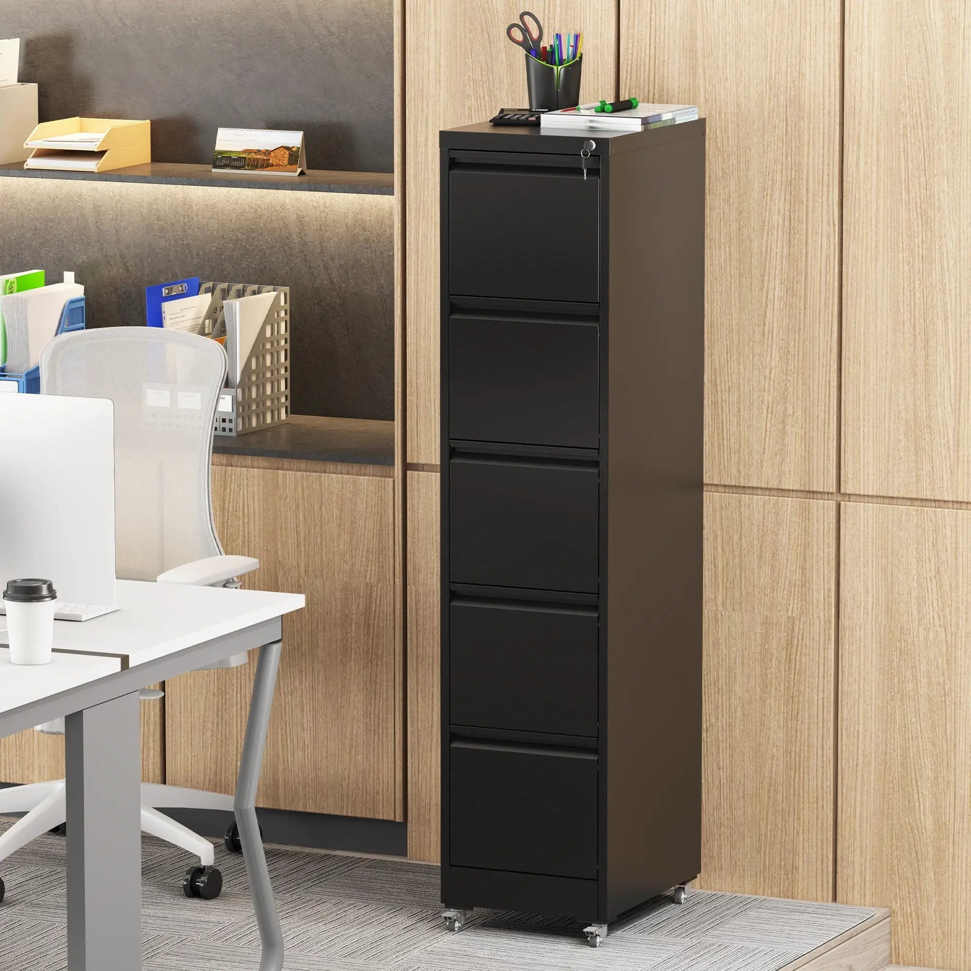 Drawer Metal Locking Vertical File Cabinet With Wheels Heavy Duty Lockable Storage by Unique Piece Furniture