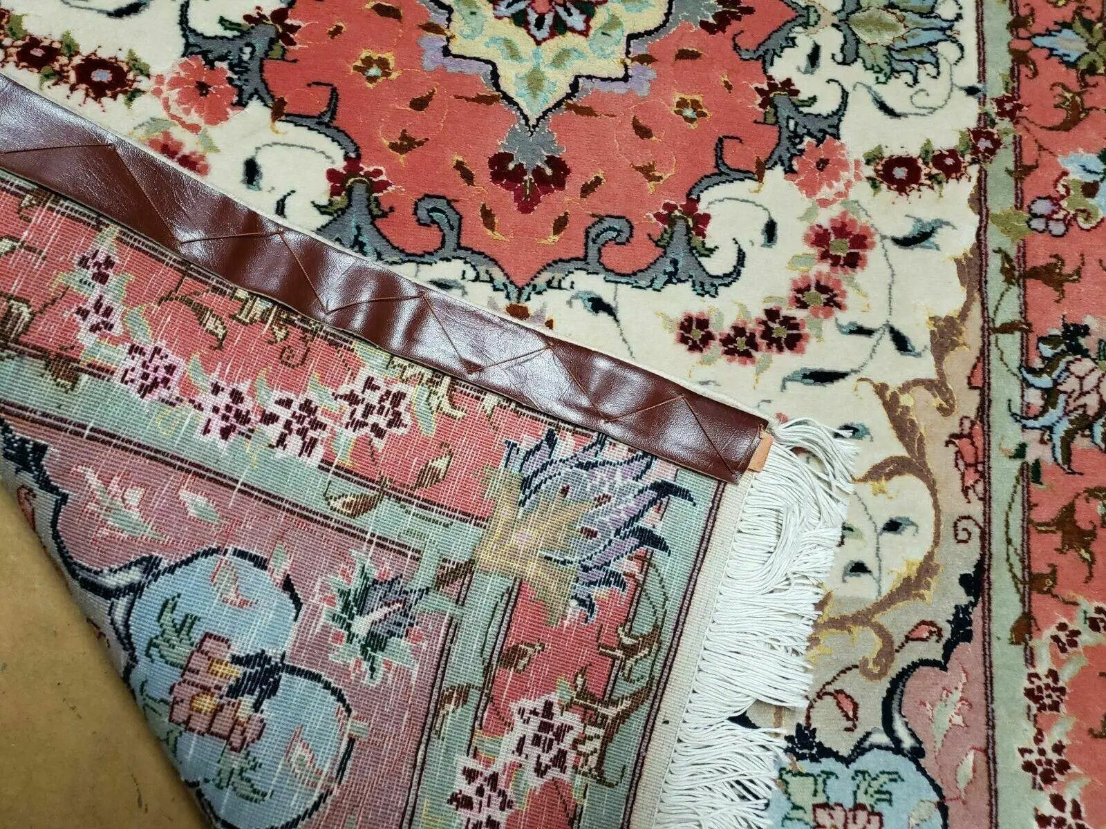 Small Vintage Persian Tabriz Wool and Silk Rug 2.5 x 4 ft, Very Finely Hand Knotted, Medallion, Ivory Salmon Light Blue, Top Quality, Pair A by Jewel Rugs