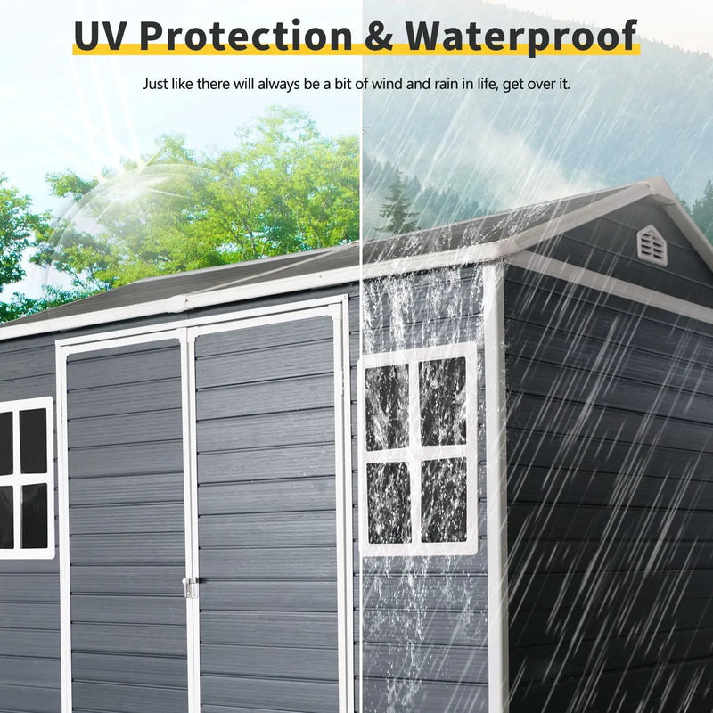 Resin Outdoor Storage Shed Waterproof Shed With Floor & Two Windows & Lockable Door, Tool Shed For Garden, Patio, Backyard by HouseOfZazla