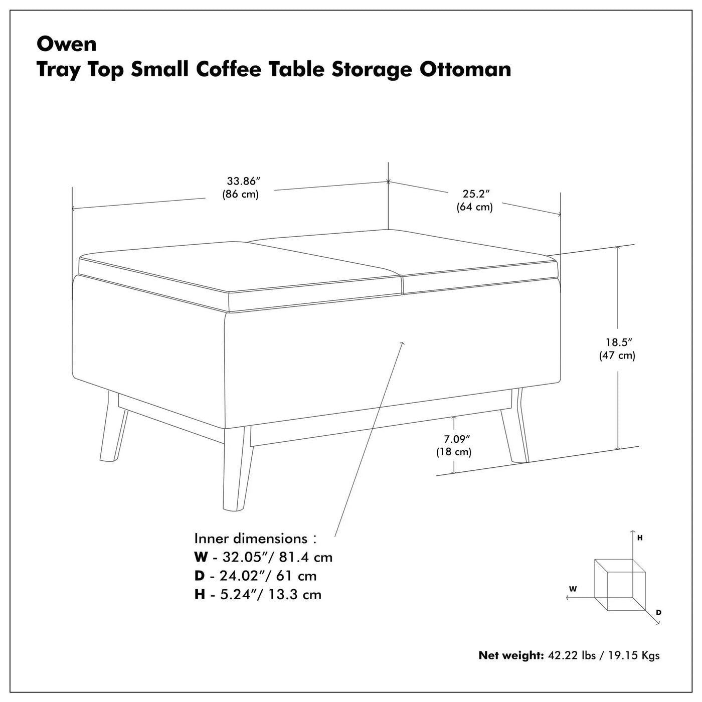 Owen - Tray Top Small Coffee Table Upholstered Storage Ottoman by Unique Piece Furniture