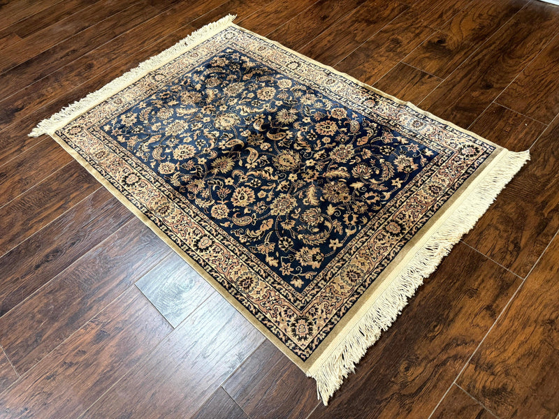 Vintage Art Silk Rug 3x4, Traditional Oriental Persian Design Rug, Belgium Power Loomed Rug, Navy Blue by Jewel Rugs