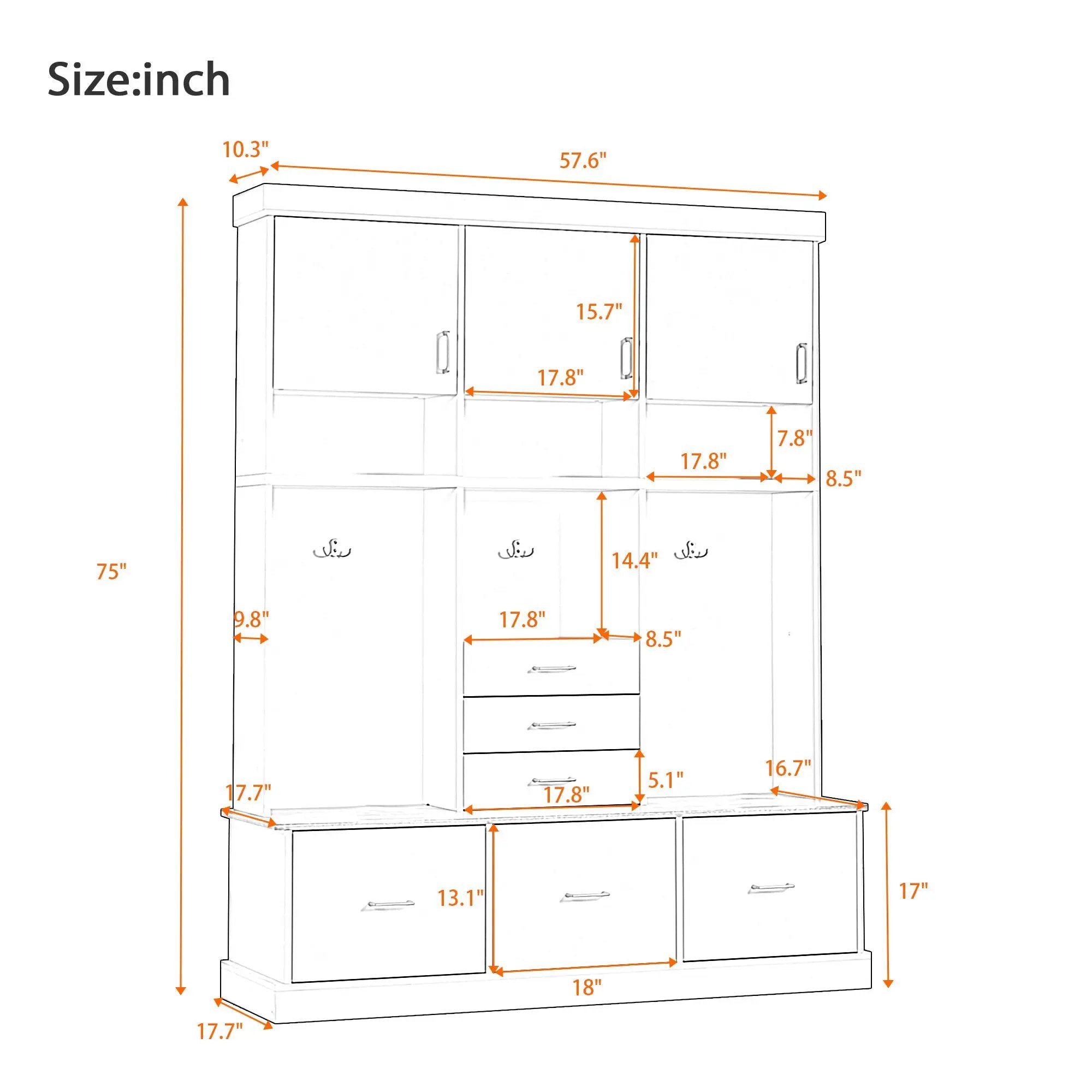 Entryway Hall Tree With Bench And Storage, 5 In 1 Coat Rack