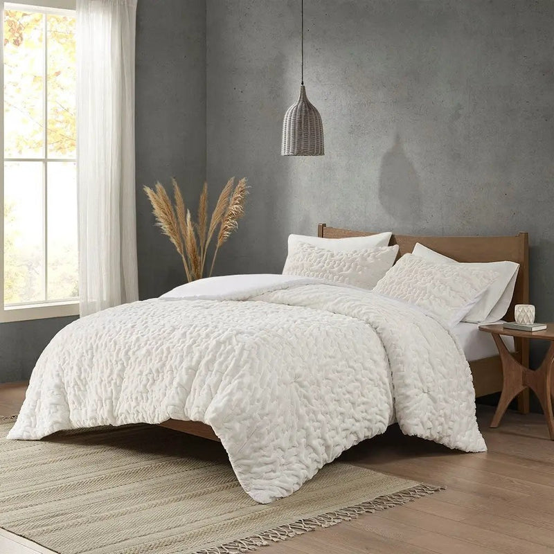 King/Cal King Ruched Fur Down Alternative Comforter Set by HouseOfZazla