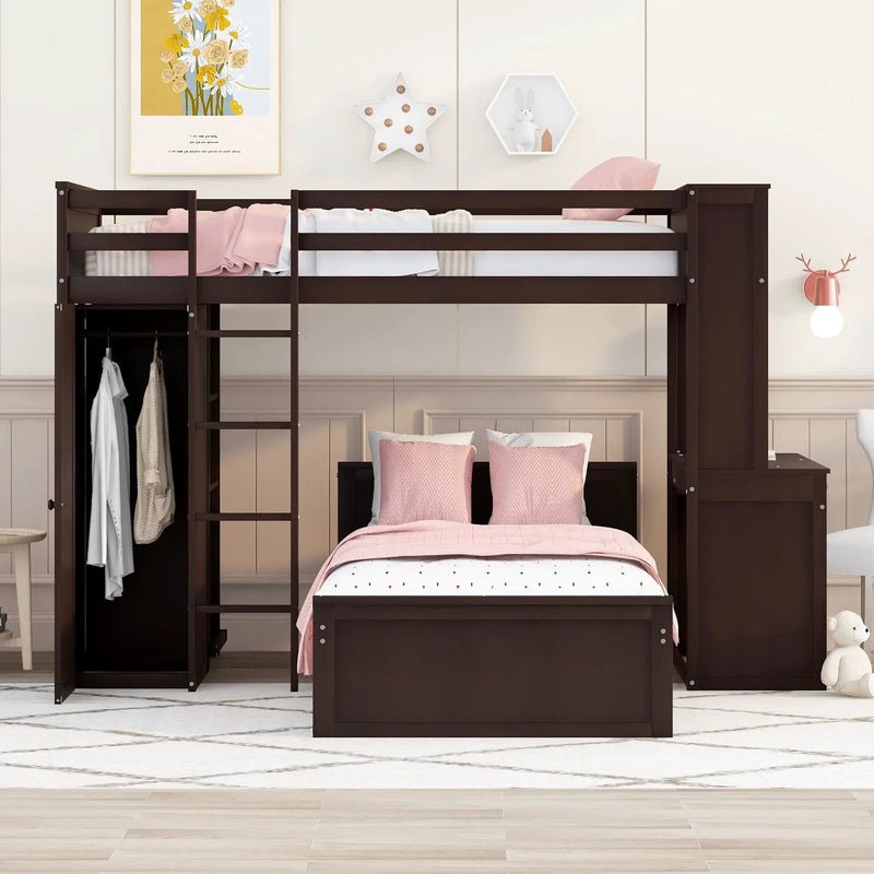 Loft Bed With A Stand Alone Bed, Shelves, Desk, And Wardrobe by Unique Piece Furniture