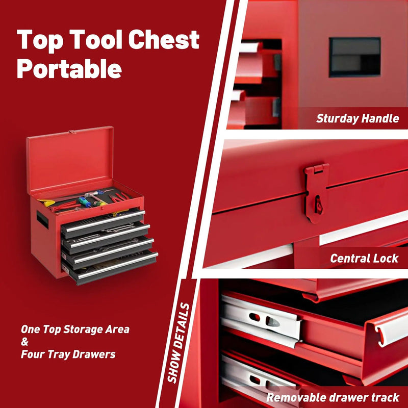 Tool Chest, 5 Drawer Rolling Tool Storage Cabinet With Detachable Top Tool Box, Liner, Universal Lockable Wheels, Adjustable Shelf, Locking Mechanism, Metal Tool Cart For Garage Workshop by HouseOfZazla