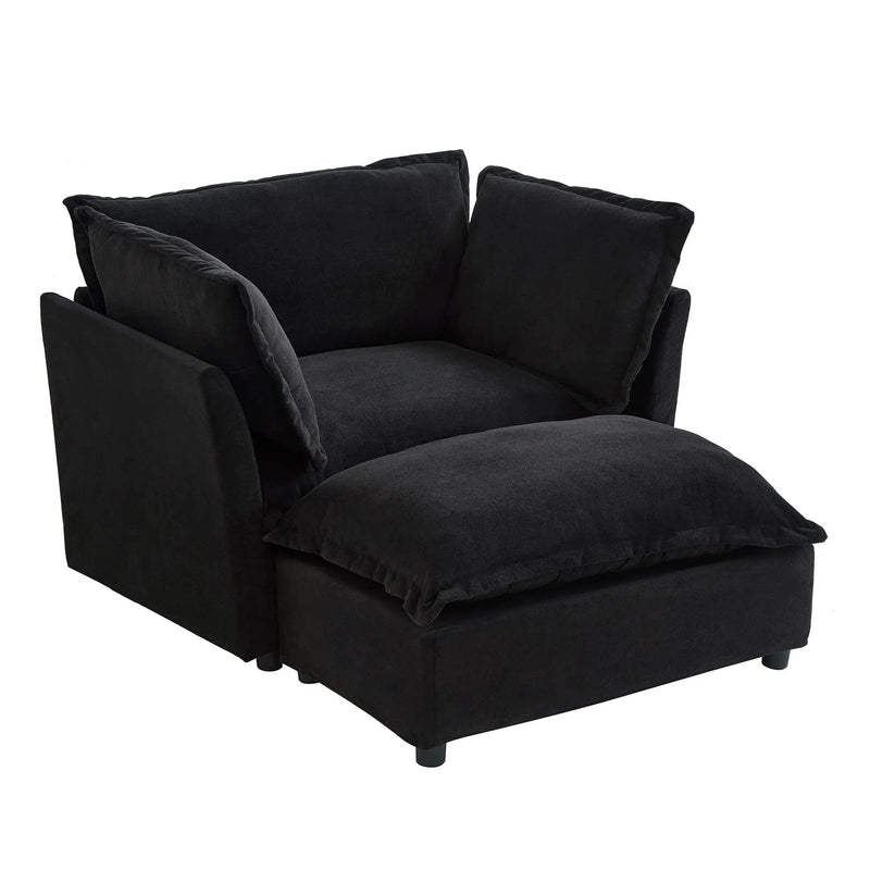 Modern Cozy Upholstered Armchair Sofa With Movable Ottoman by Unique Piece Furniture