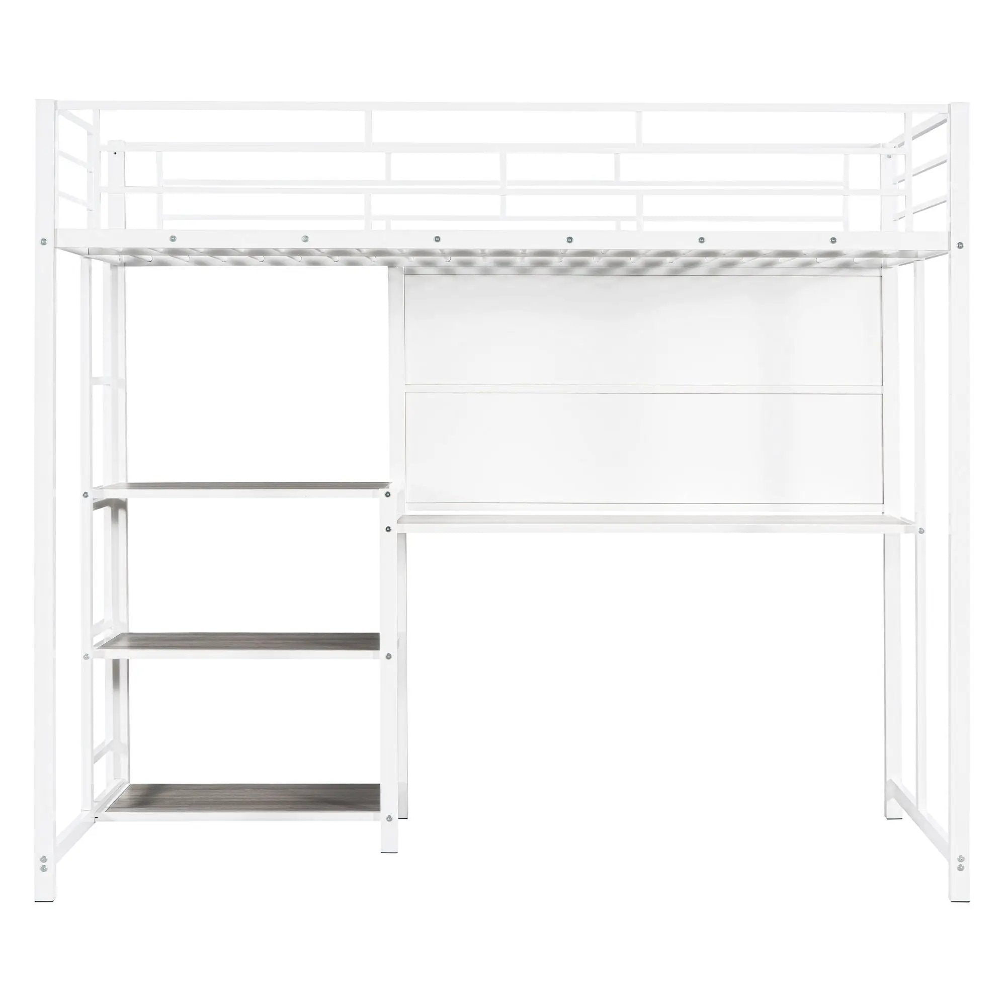 Metal Loft Bed With Desk, 3 Shelves And Ladder by HouseOfZazla