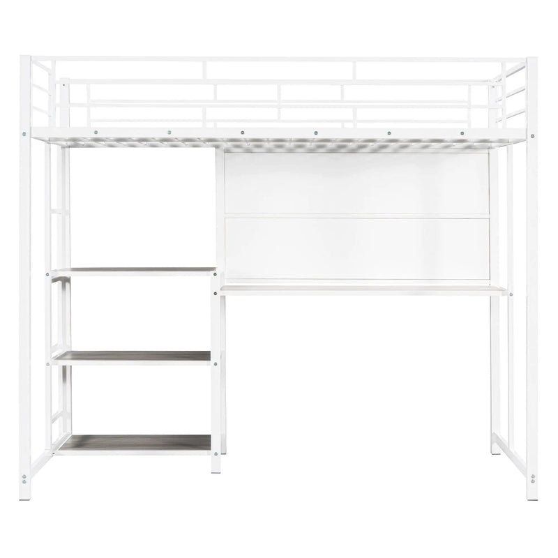 Metal Loft Bed With Desk, 3 Shelves And Ladder by HouseOfZazla