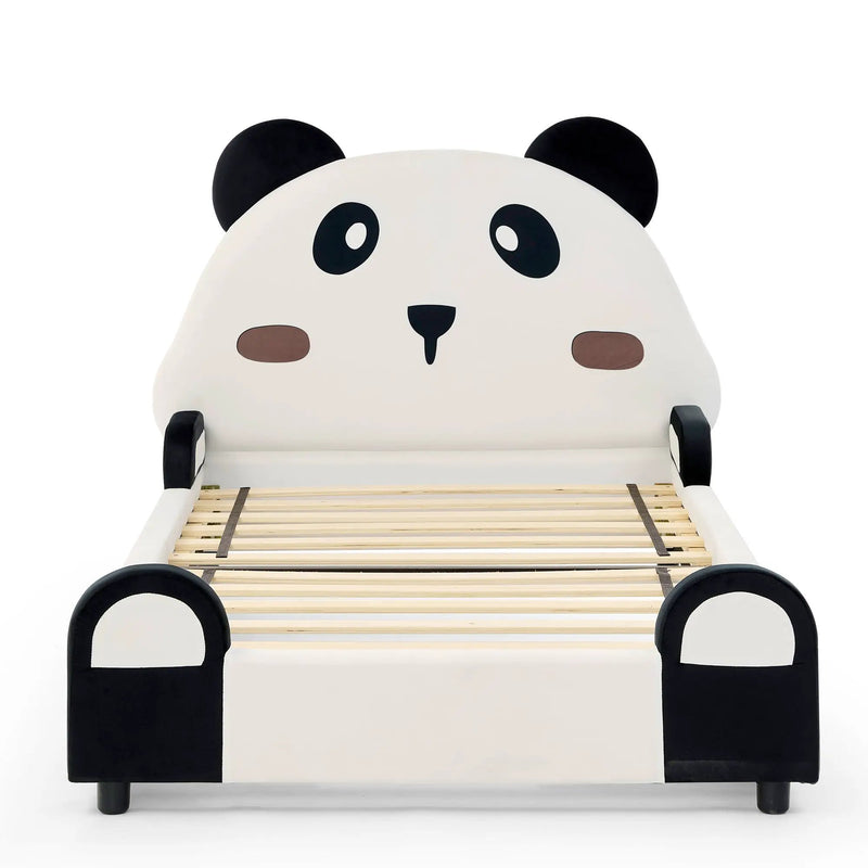 Twin Size Cute Panda-Shaped Kids Bed with Velvet Fabric by HouseOfZazla