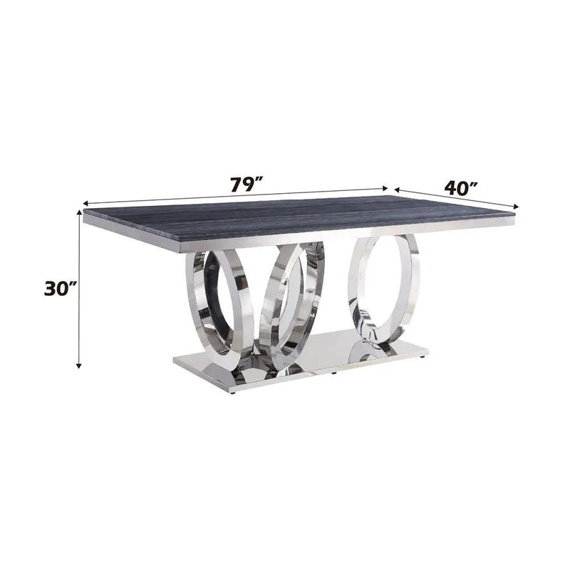 Nasir - Dining Table - Gray Printed Faux Marble Top & Mirrored Silver by Unique Piece Furniture