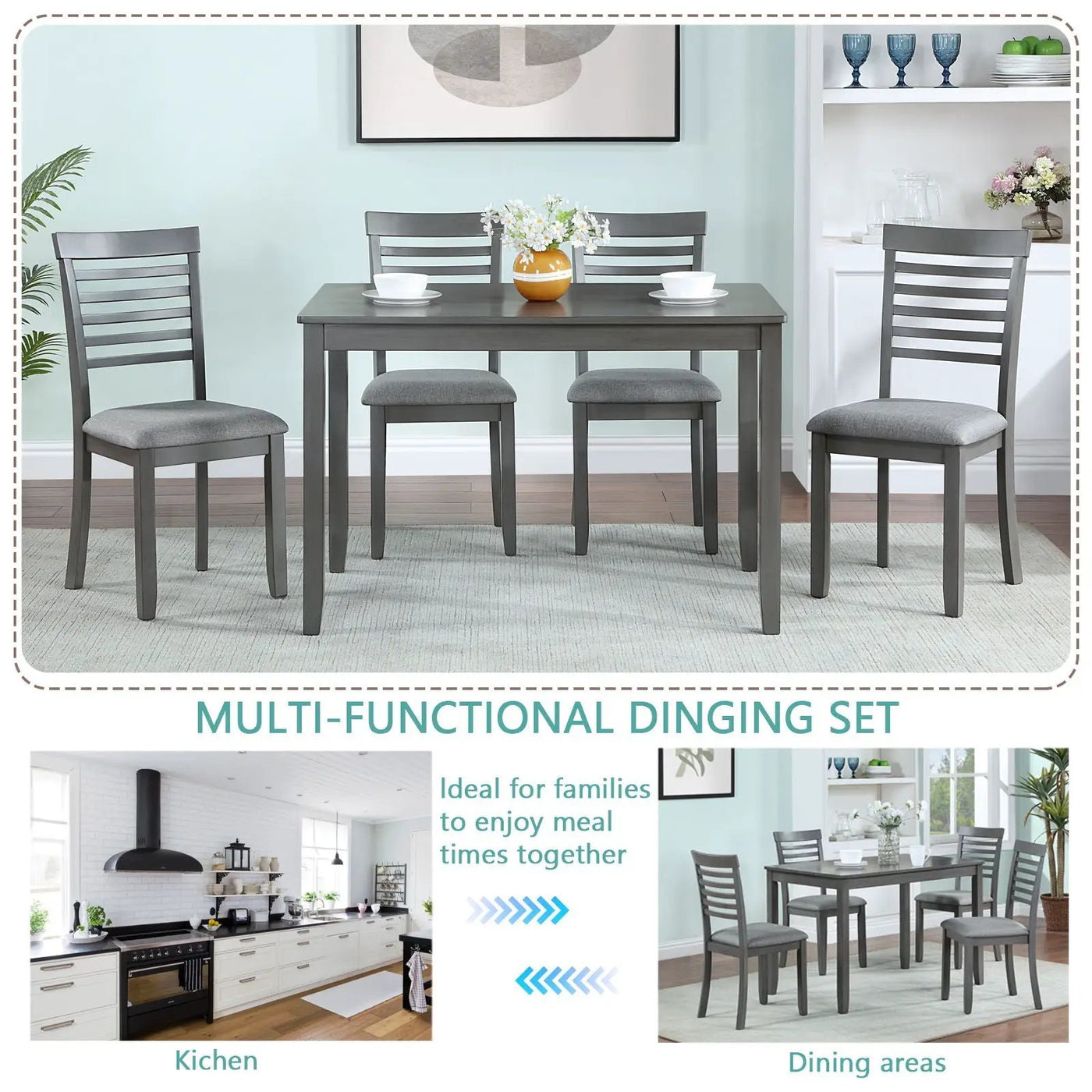 5 Pieces Modern Dining Set, Rectangular Wooden Dining Table With 4 Upholstered Chairs by Unique Piece Furniture