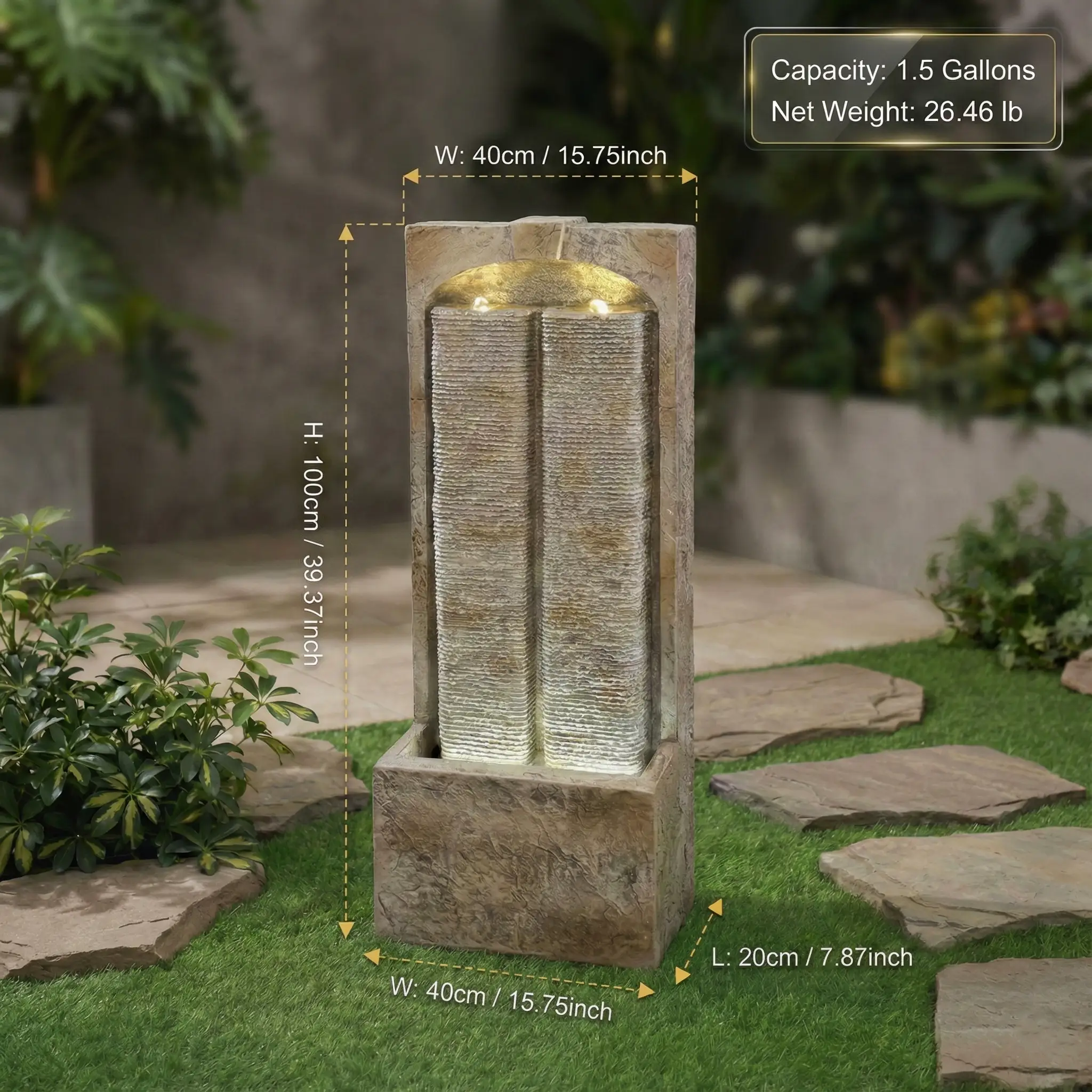 39 Inch Outdoor Water Fountain with Pump and LED Lights by HouseOfZazla