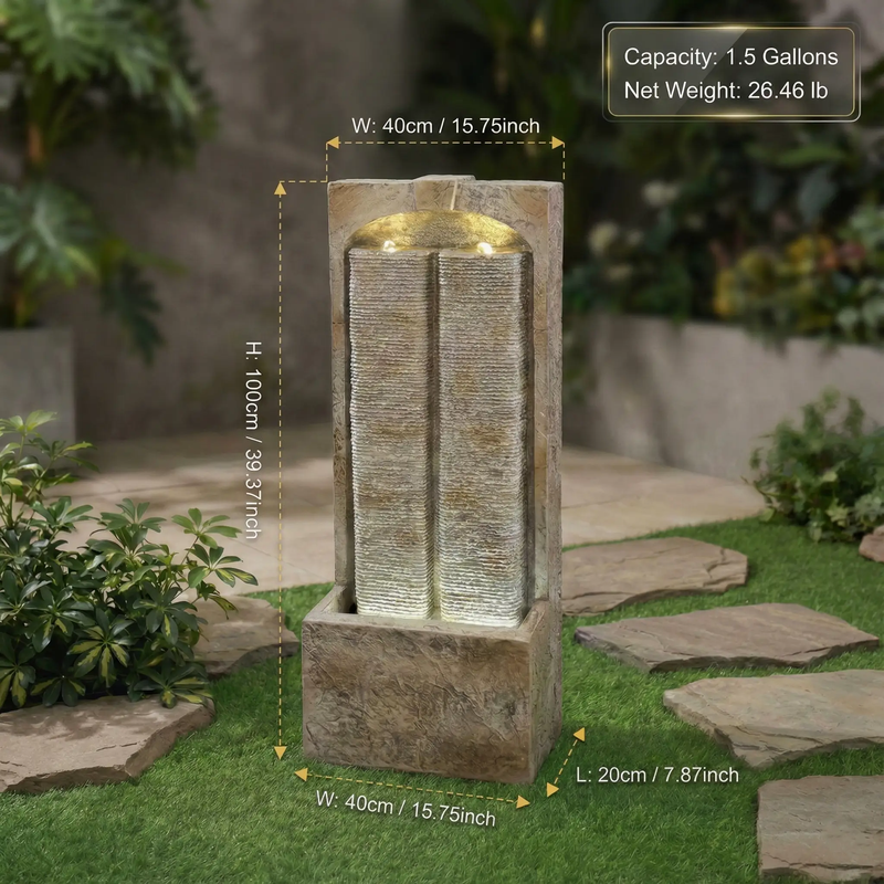 39 Inch Outdoor Water Fountain with Pump and LED Lights by HouseOfZazla