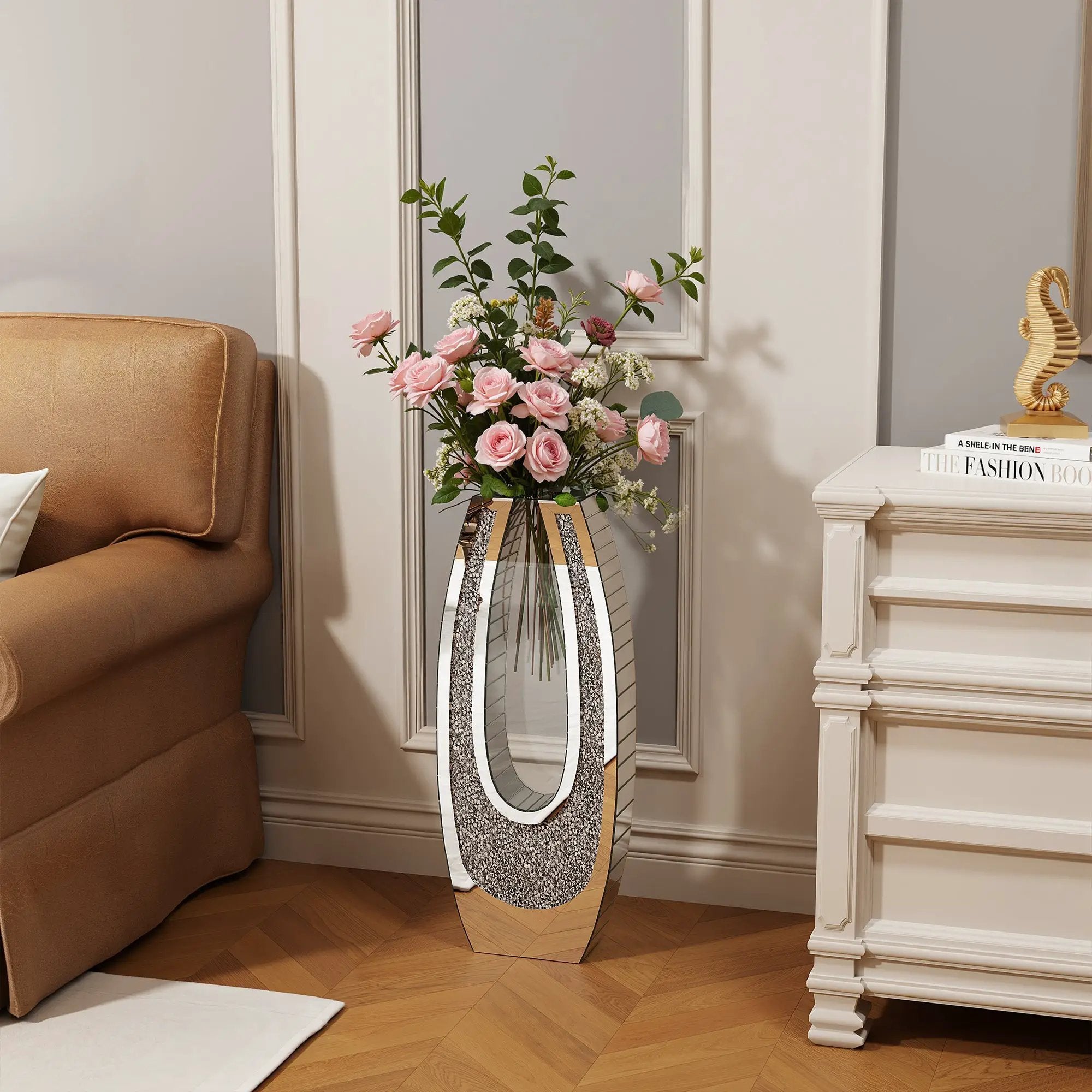 24.01" U-Shaped Floor Vase Shattered Diamond Mirror Surface by HouseOfZazla