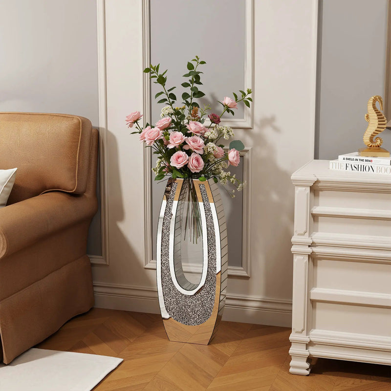 24.01" U-Shaped Floor Vase Shattered Diamond Mirror Surface by HouseOfZazla