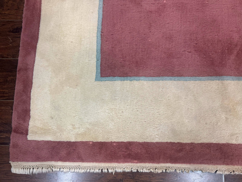 Indo Chinese Art Deco Rug 9x12, Pink and Ivory, Open Filed, Floral, Wool by Jewel Rugs