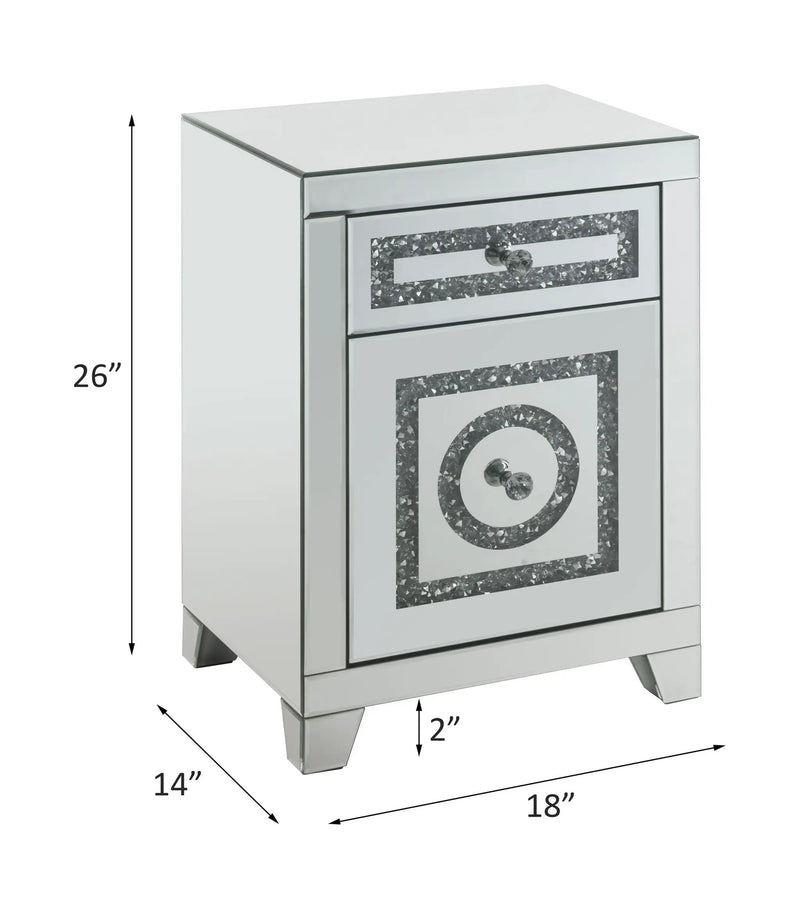 Noralie - 26"H Accent Table With Storage Drawers - Mirrored & Faux Diamonds by Unique Piece Furniture
