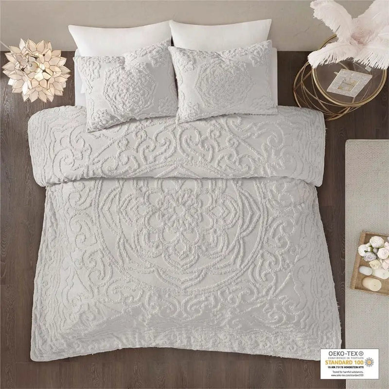 King/Cal King Tufted Cotton Chenille Medallion Duvet Cover Set by HouseOfZazla