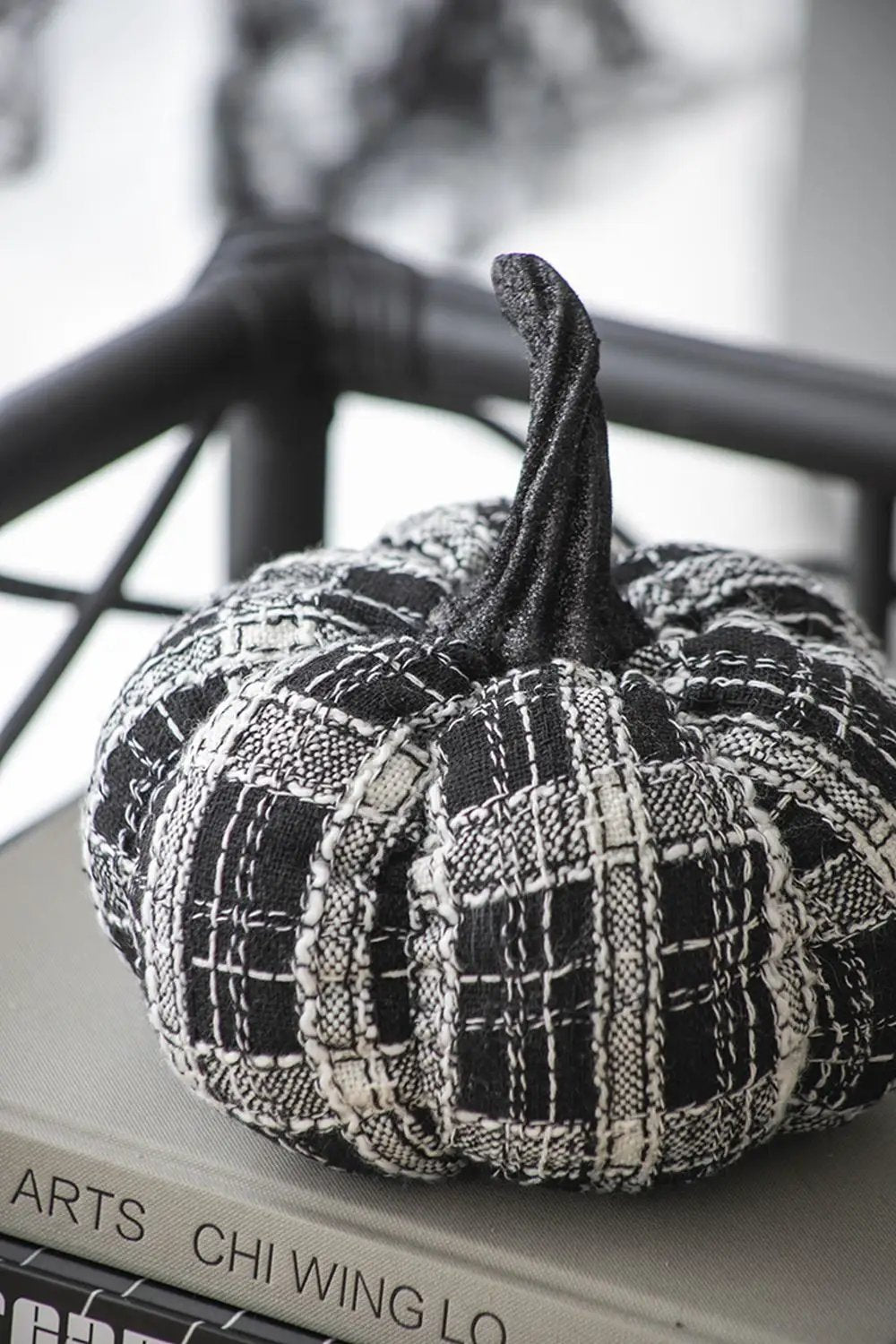 Light Plaid Pumpkin, For Holiday Halloween Decor - Black / White by Unique Piece Furniture