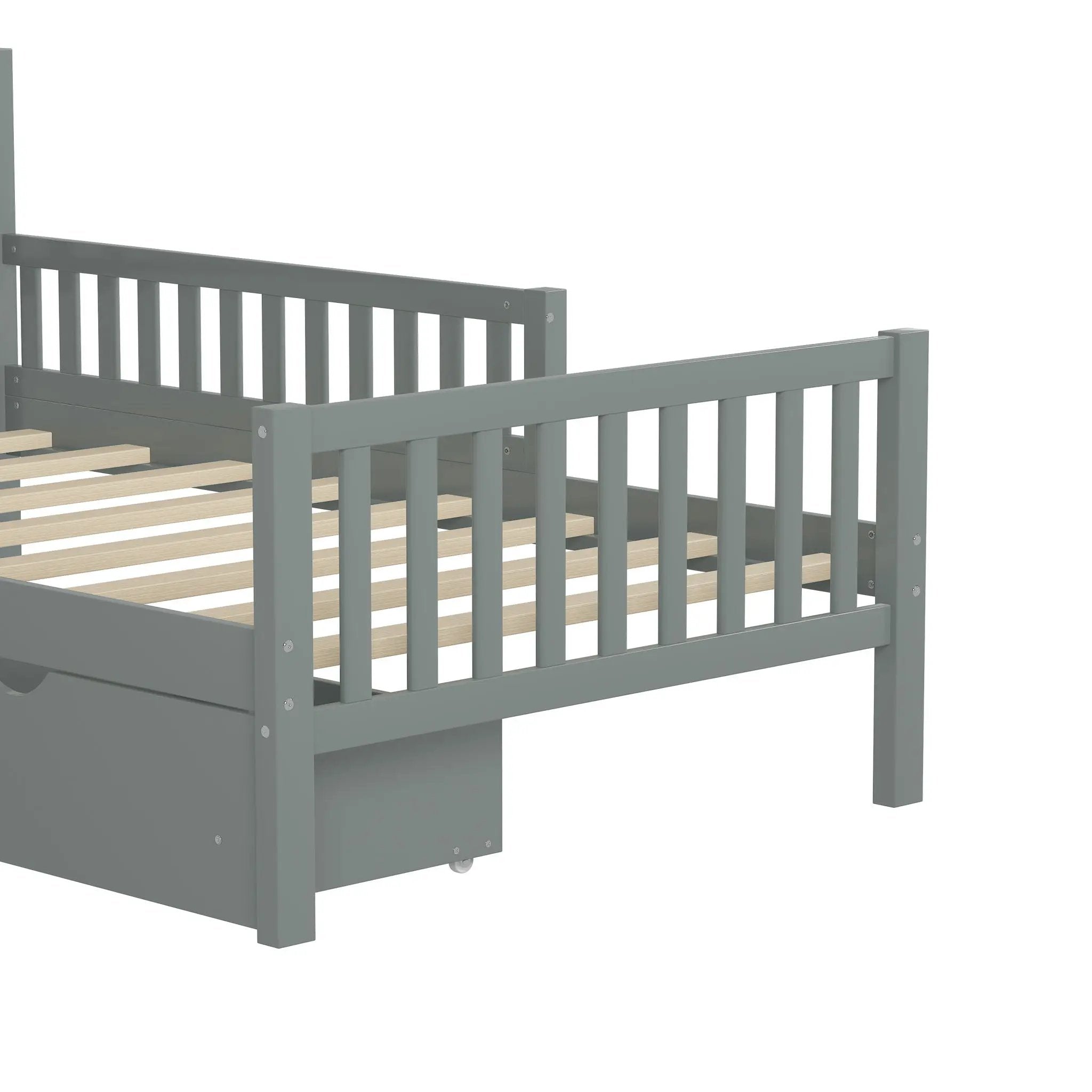 Platform Bed With Guardrails On Both Sides And 2 Storage Drawers by HouseOfZazla