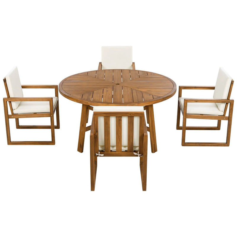 5 Piece Outdoor Patio Dining Set With 4 Armchairs And Table - Beige by HouseOfZazla