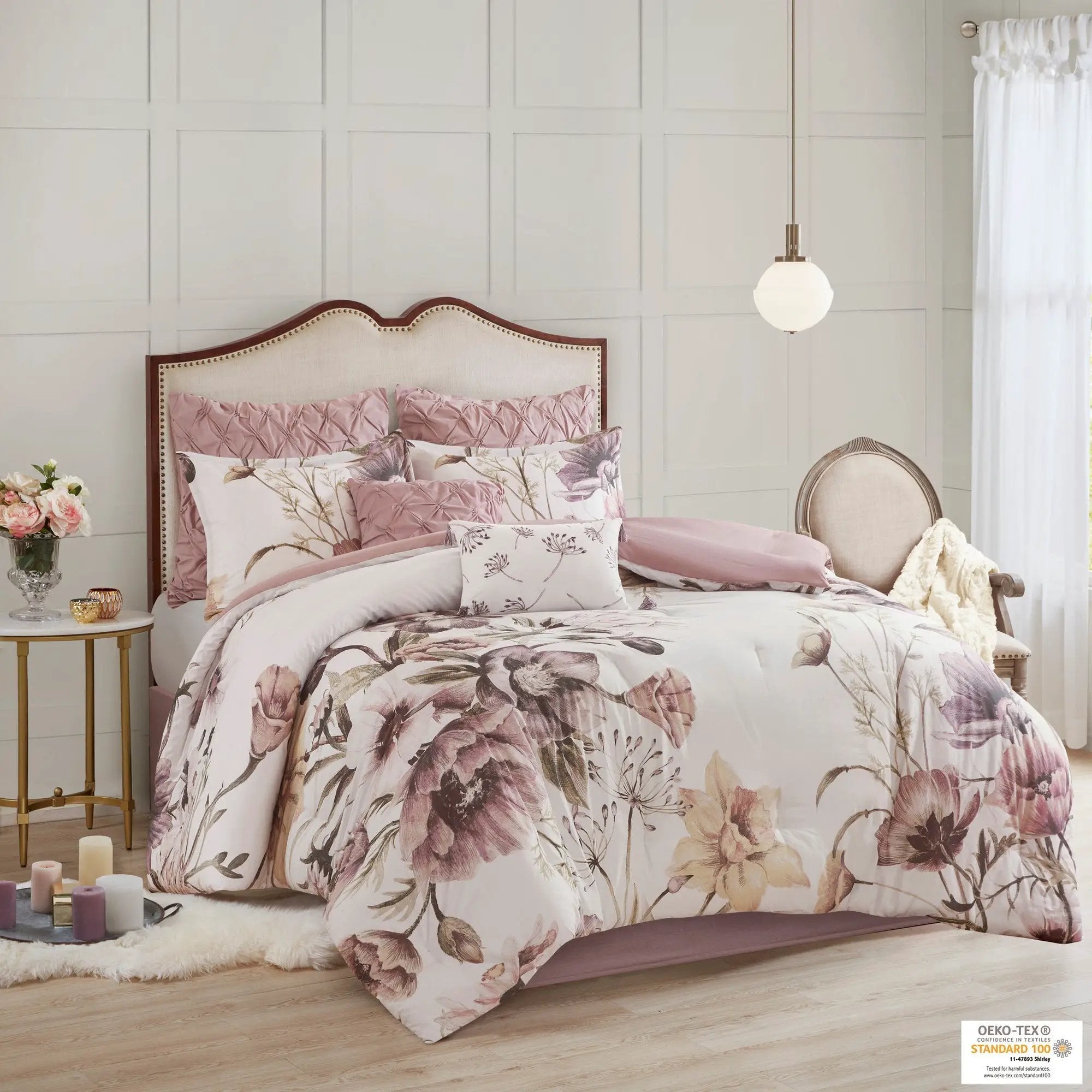 8 Piece Cotton Printed Comforter Set Blush Queen by HouseOfZazla