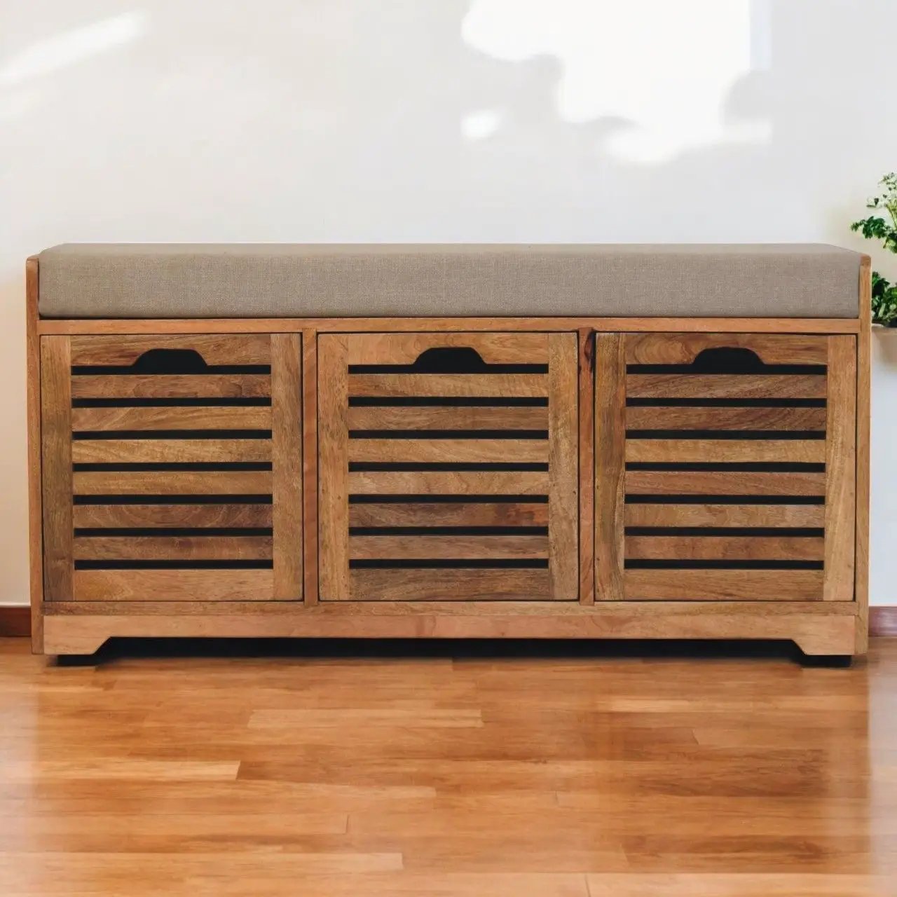 Shutter Shoe Bench, 3 Drawer - Oak by HouseOfZazla